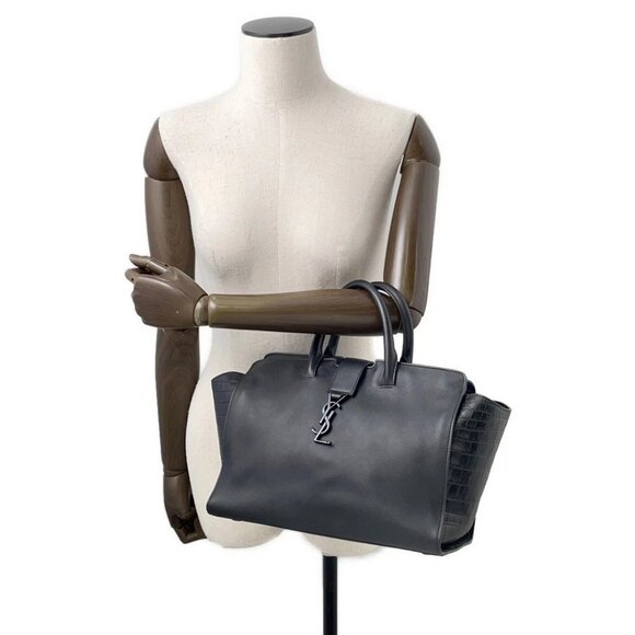 SAINT LAURENT PARIS Downtown Cabas 2-Way Handbag Crocodile Embossed Leather/... - Picture 8 of 14